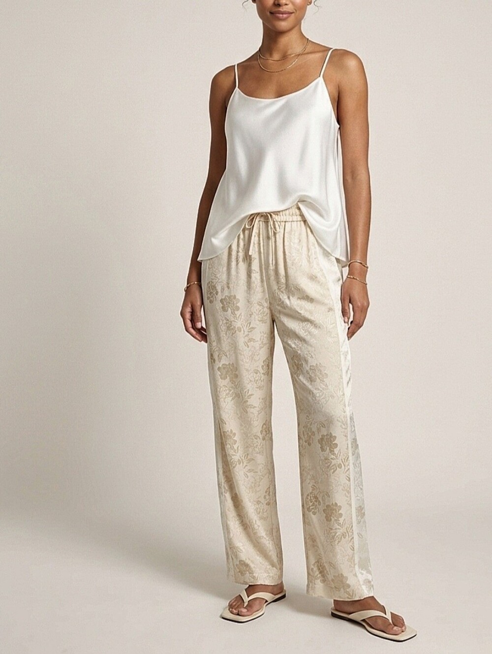 Zara Jacquard Floral Straight Leg Pants In Ecru / Ivory